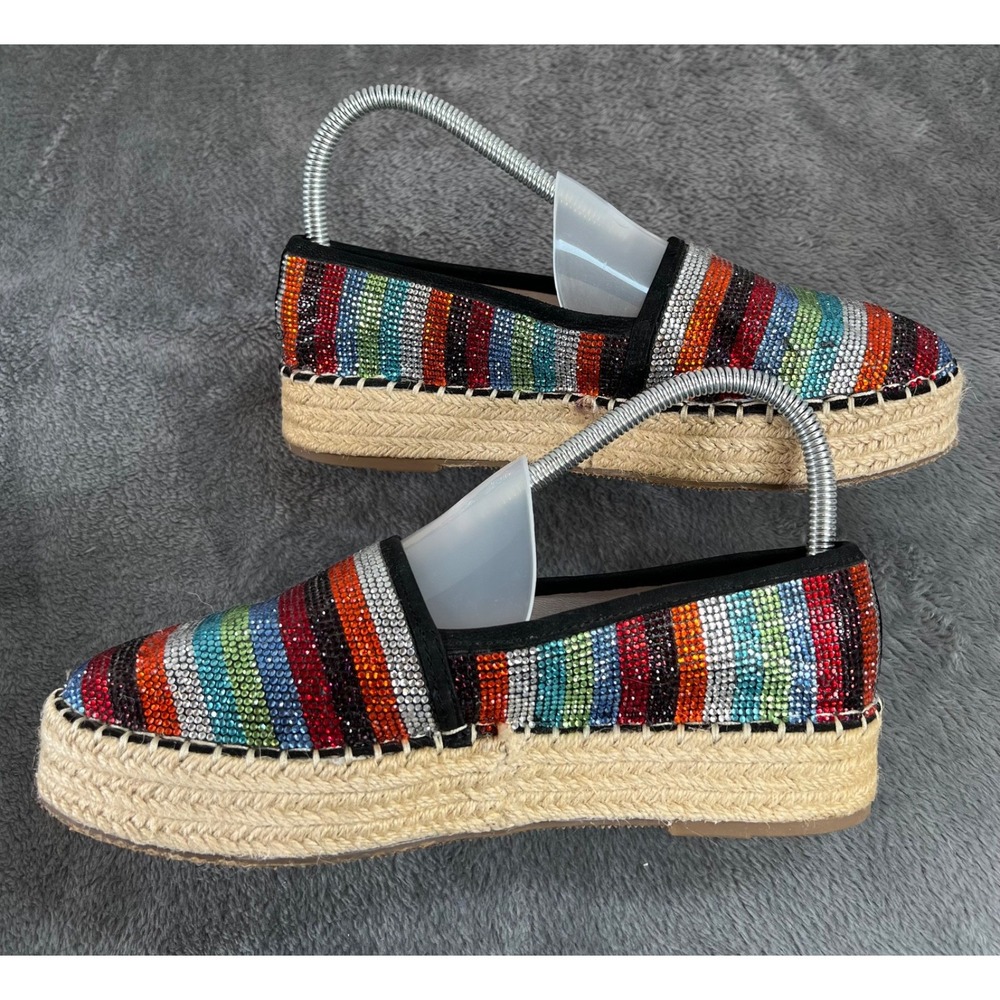 Gianni Bini Bruxie Espadrille 7.5 Rainbow Sparkling Stripe Platform Slip On Shoe